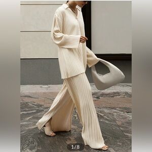 Commense Oversized Leisure Pleat Pockets Two Piece Pants Set
